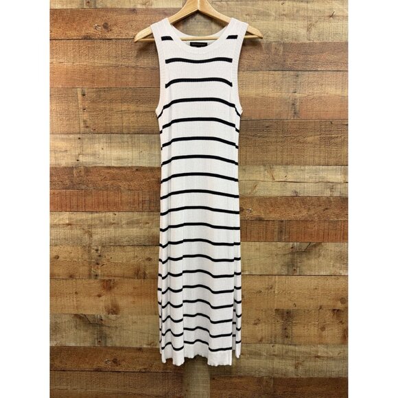 Banana Republic Knit Stripe Dress White Side Slit Midi Dress Medium - Picture 2 of 9